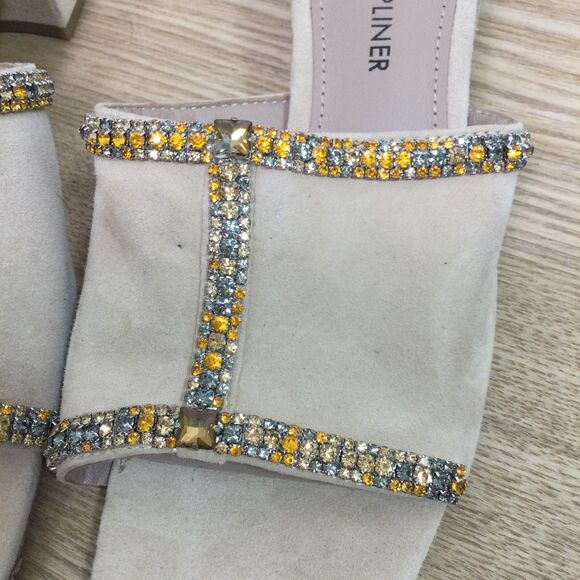 Donald Pliner Womens Rhinestone Mules Sandals Cream Size 6.5M US - Picture 7 of 11